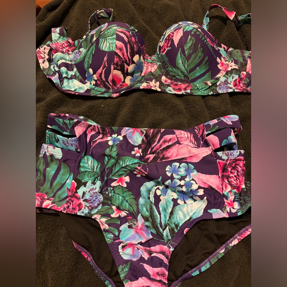 Swimsuits for All floral bikini size 12 high waisted